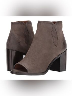 Frye Taupe Suede Peep-Toe Mule Booties